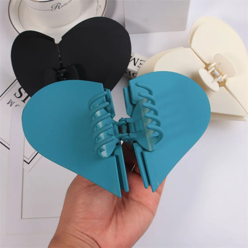Double Layer Love Heart Hair Claws Hair Accessories Fashion Jewelry Large Candy Color Hairpins Shark Clips For women