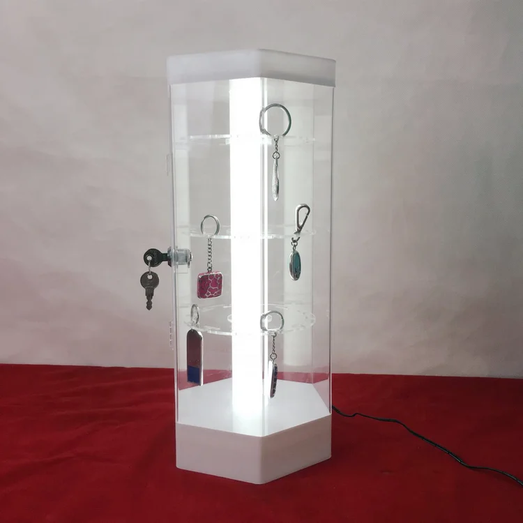 Factory Manufactured Counter Led Light Acrylic Rotating Keychain Display Stand