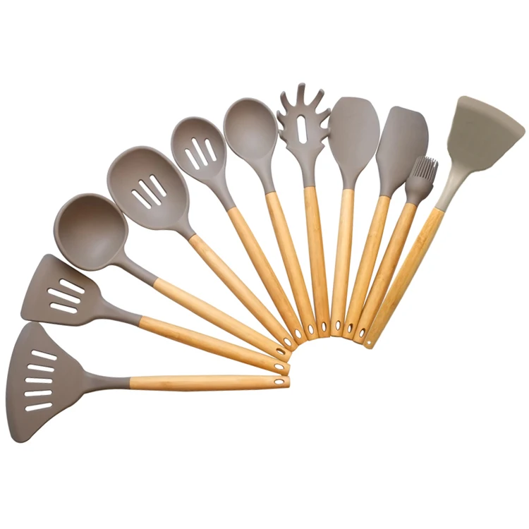 hot sale item 11 Pieces Eco-Friendly Silicone Kitchen Utensil Sets with bamboo Handle kitchen accessories
