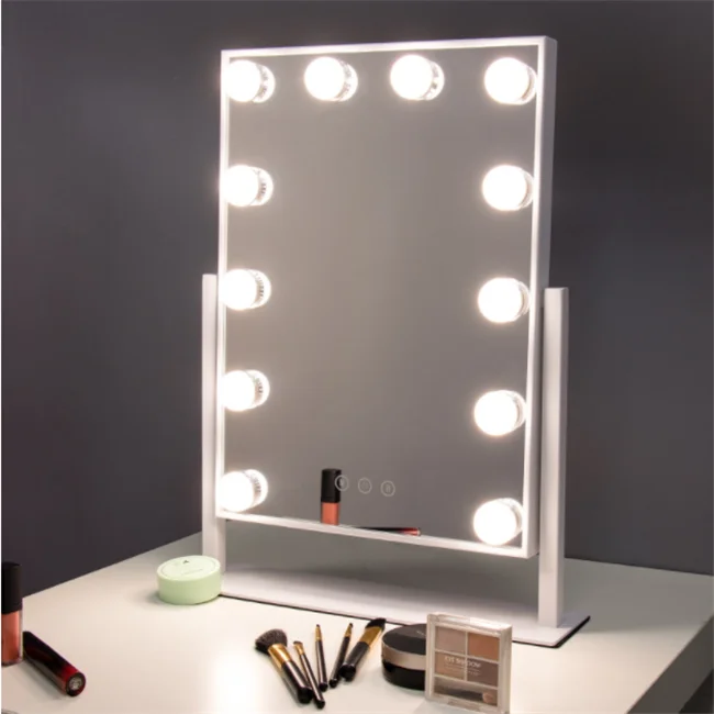 Fullkenlight metal double-sided frame salon hair makeup mirror desk led portable makeup mirror for studio