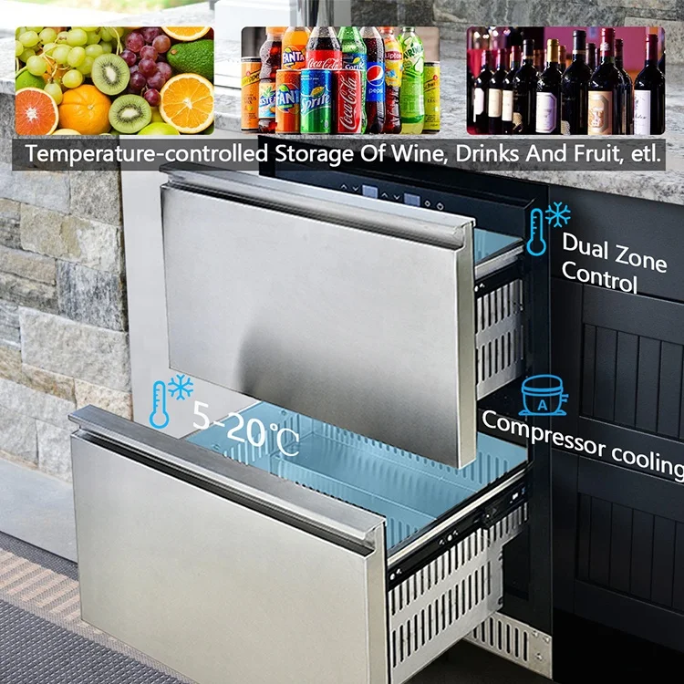 Оптовая продажа из нержавеющей стали Открытый напиток Undercounter холодильник с двумя ящиками