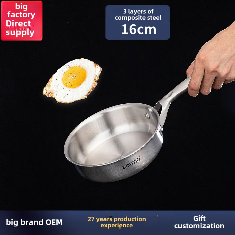 High Quality Noble type Non Coating 3-ply Skilet polishing nonstick Triply Stainless Steel Frying Pan Wok Saute Pan