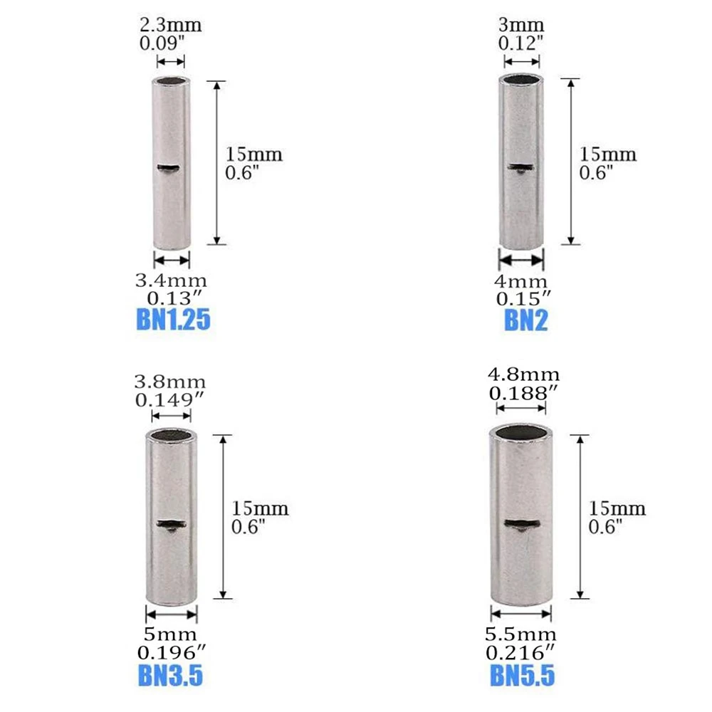 China Manufacturer Wire Ferrules Copper Crimp Connector Non Insulated Electrical Tinned Butt Splice Terminal