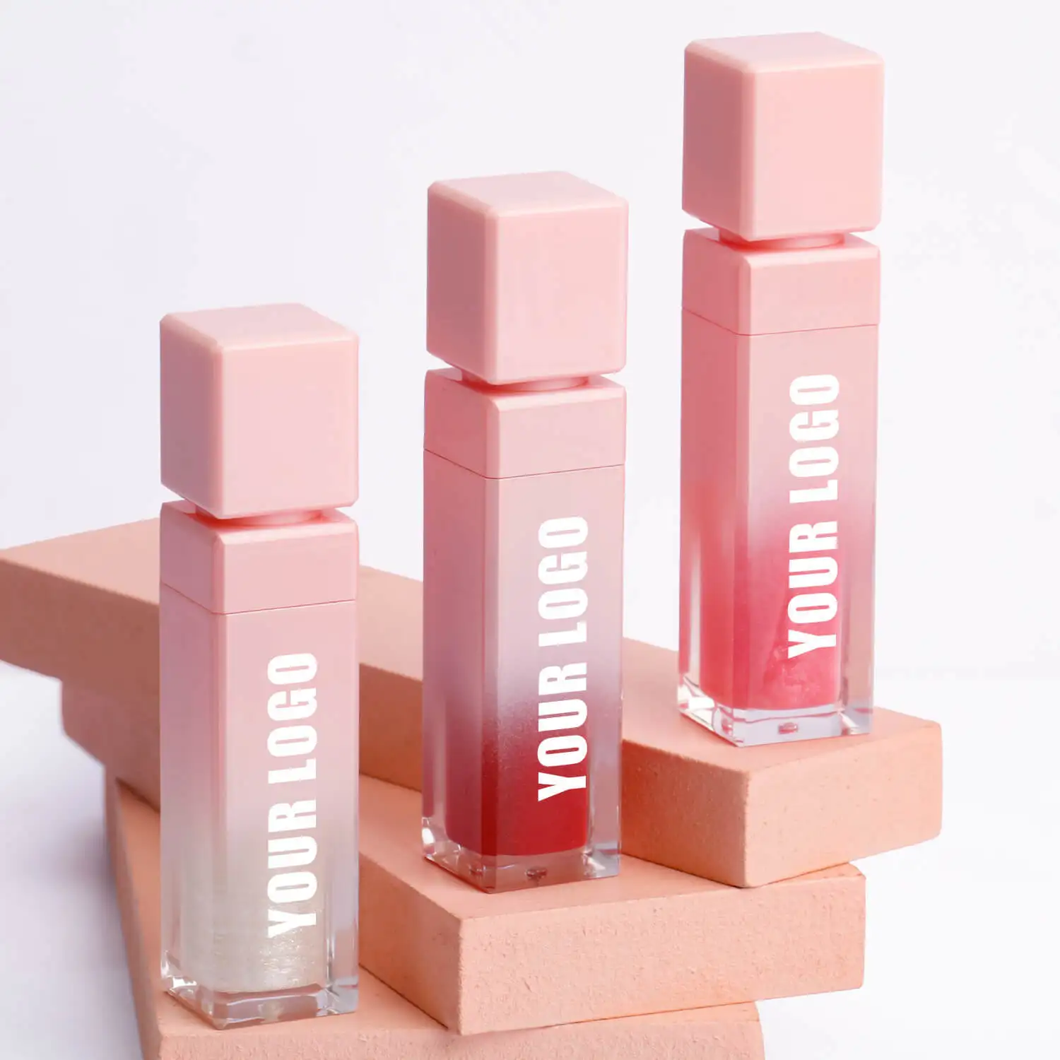 Shimmer Glossy Lipglos Custom  Own Logo Beauty Makeup Gradual Pink Lip Gloss Tube Vegan Clear lipgloss
