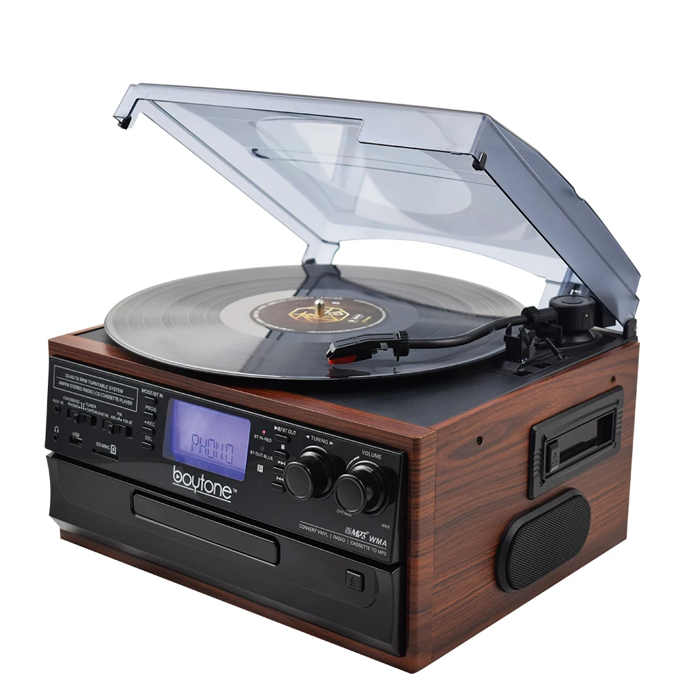 2019 Brand New Factory Supply Modern Gramophone Vinyl Record Player with AM/FM Radio Cassette, CD Player