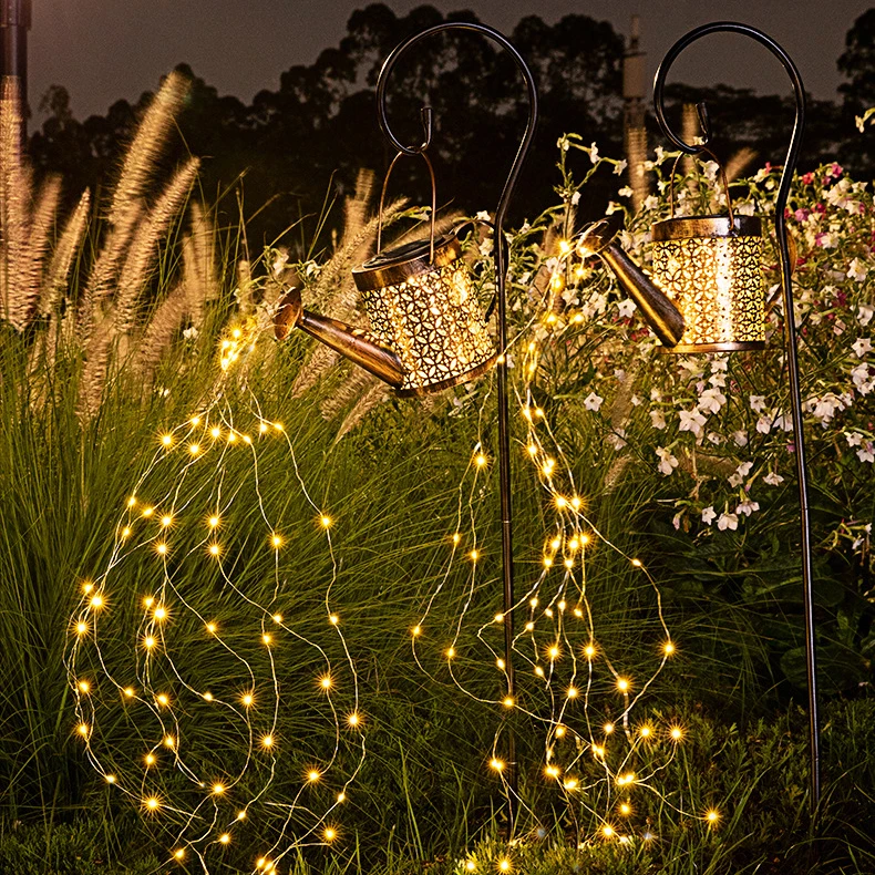 Garden Decor Watering Can Lantern Retro Hanging Metal Lawn Waterproof Outdoor LED Old Solar Lights Decoration Garden Ornaments