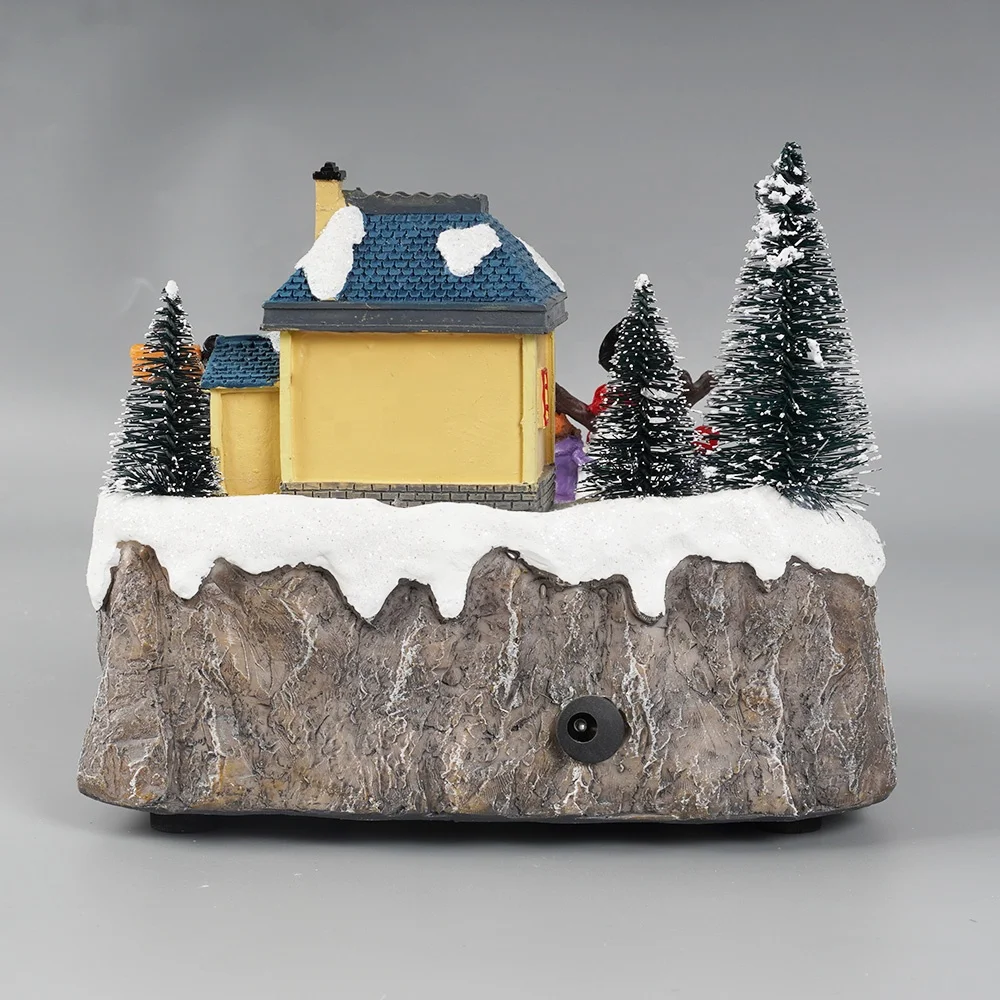 Wholesale Noel Holiday Decor Xmas Scene Resin Fiber Optic Christmas Village Houses with Mult Color Leds Lights