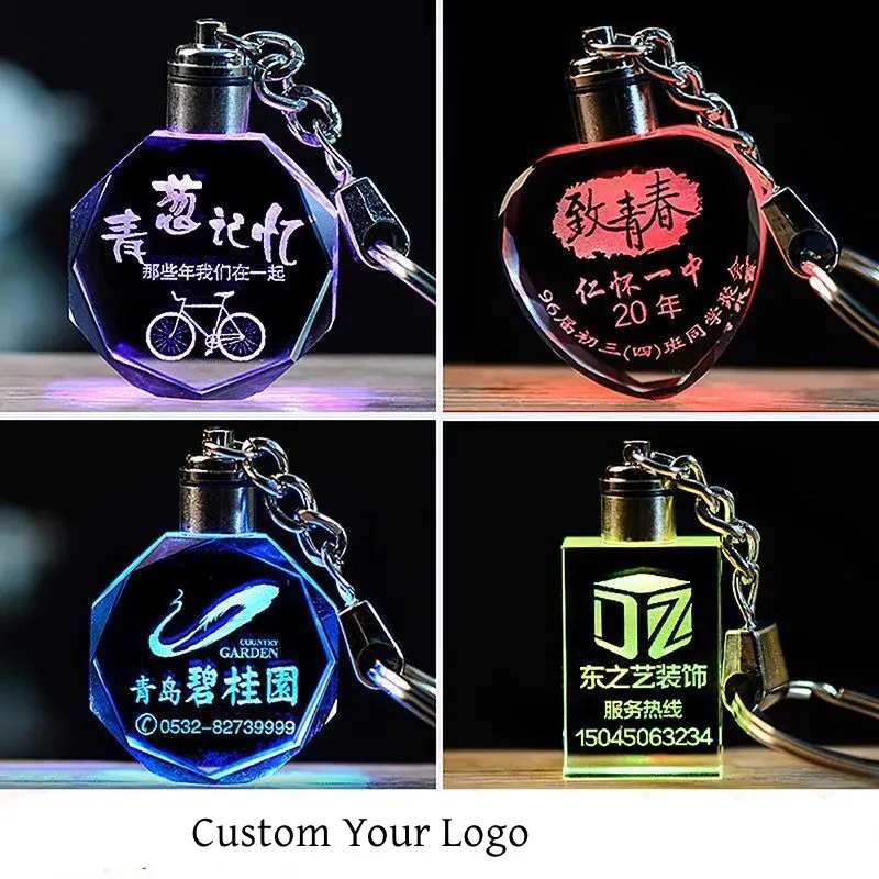 Custom Photo Key chain with Led Light Mini Led Keychain Flashlight Ked Light Car Logo Crystal Keychain Keyring Memorial Gift