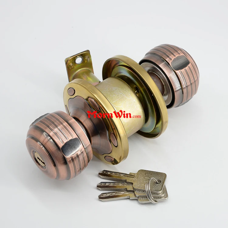 Zinc Alloy Round Lever Ball Door Knob Set Handle Lock Bathroom Room cylindrical lock with keys