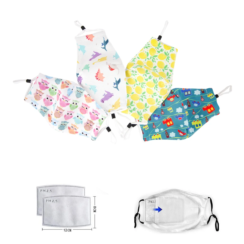 
Cartoon pattern painting kids reusable fabric face mask with 5-ply filter ears adjustable 