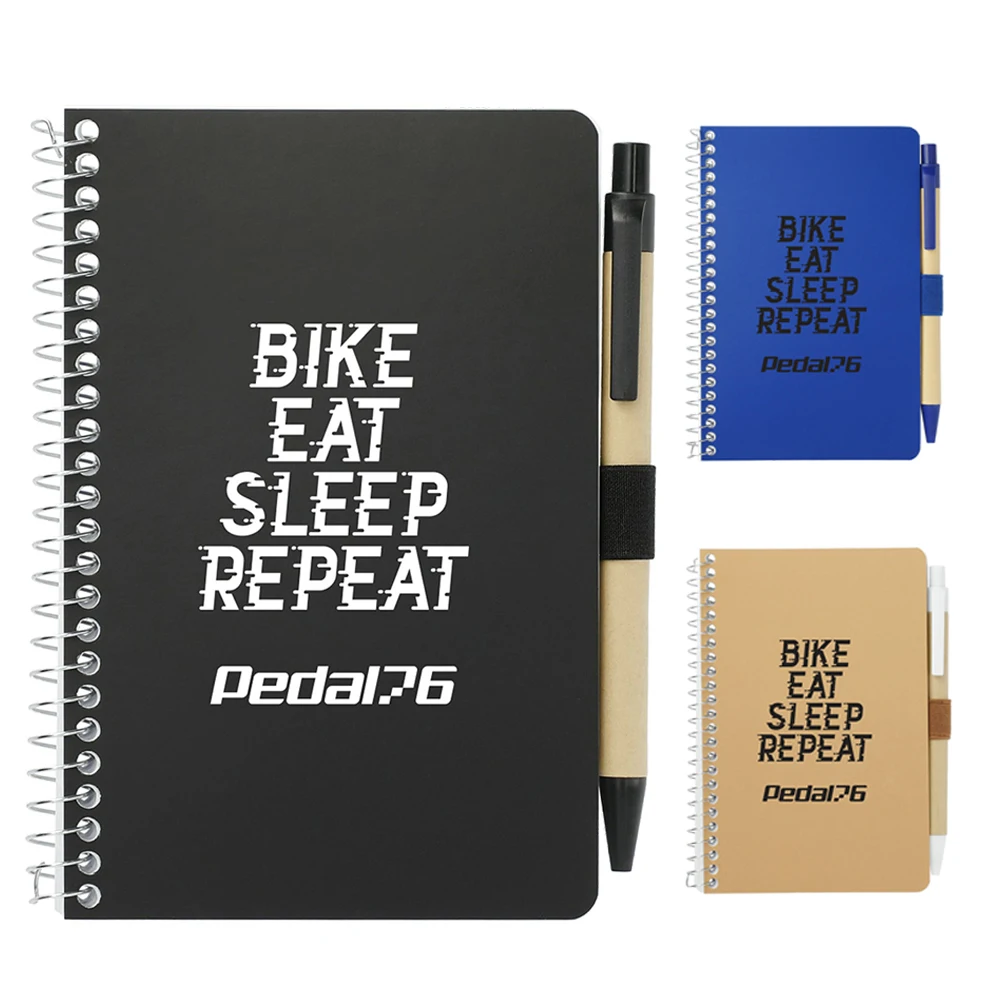 Printed A5 Lined Spiral Notebook  Kraft Paper Cover Notepad Diary With Eco-Friendly Pen