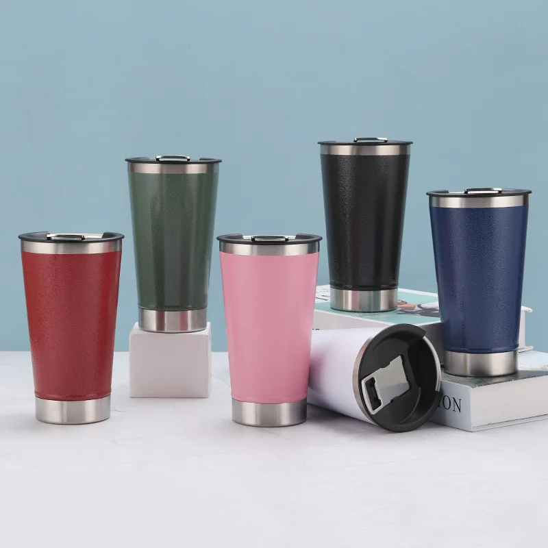 20oz Beauchy Stainless Steel Beer Mug Cup With Built-in Bottle Opener Double Wall Vacuum Insulated Metal Pint Glass Cups