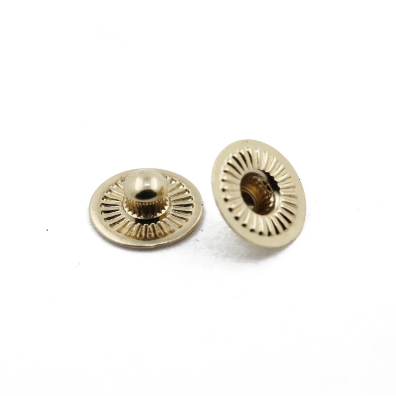 Wholesale 15mm light gold press button snap metal for fabric bag shoulder strap custom metal snap button