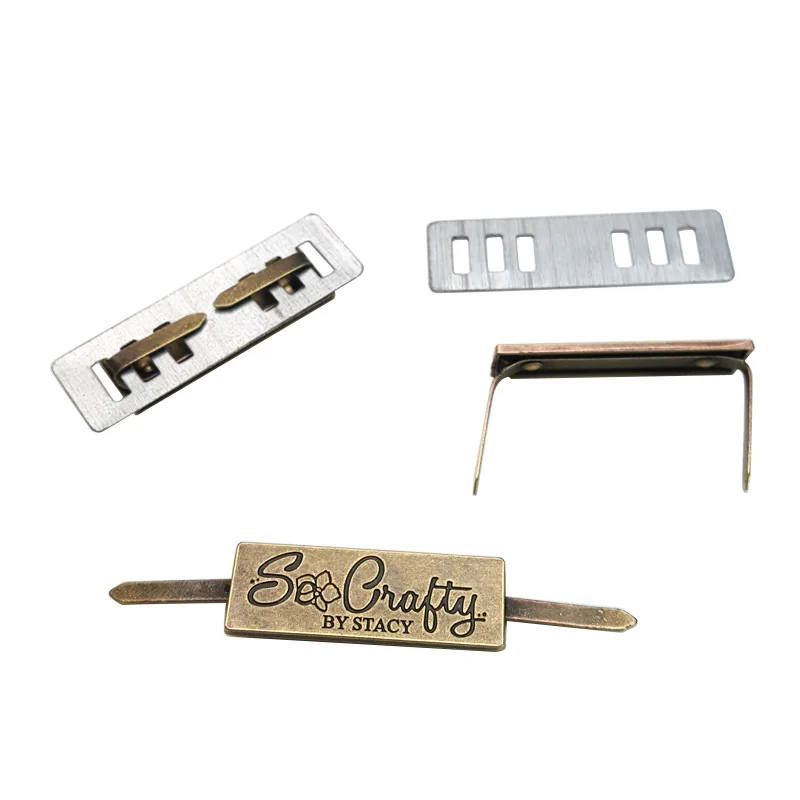 Custom Bag Accessories Antique Brass Metal Label U-shaped Presser Foot Tags Brand Logo Label