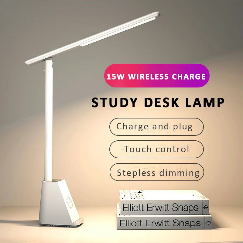 Popular Simplicity Design 15W Wireless Charge Table Lamp Office Rechargeable Led Light Study Desk  Lamp