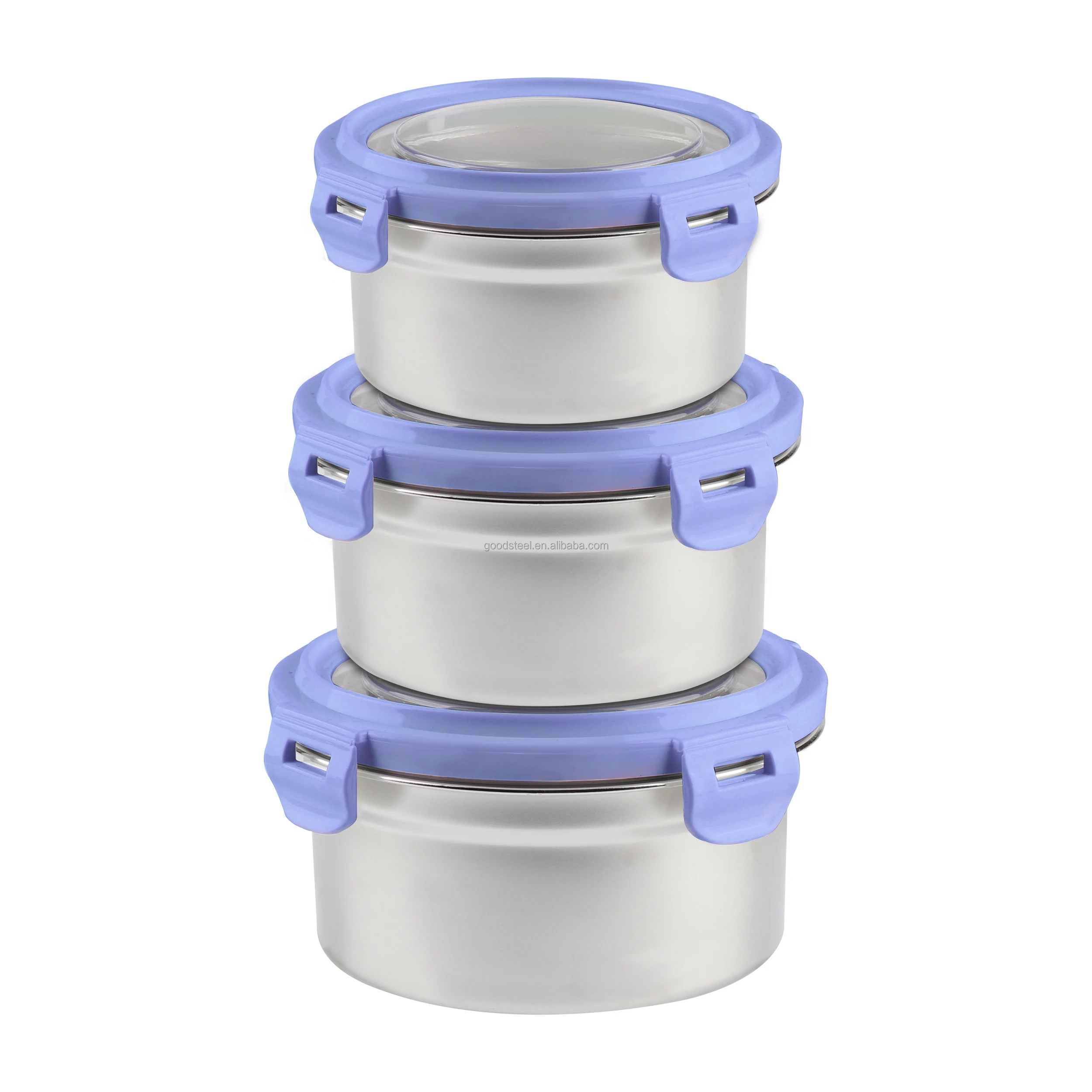 Detachable Clip Lock Airtight Leakproof Stainless Steel Food Container with Plastic Lid for Storage