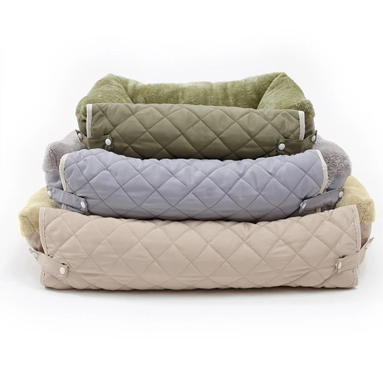 New Design 2 Uses Pet Beds Dog Solid Color Quilted Plush Warm Dog Kennel Sofa Bed