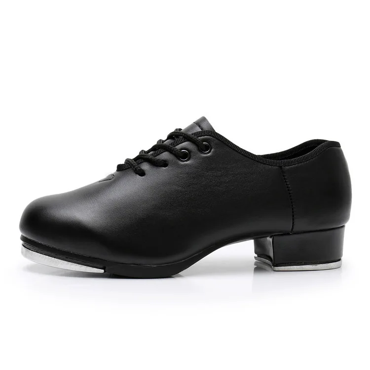 Unisex tap shoes black soft sole imitation cowhide leather shoes