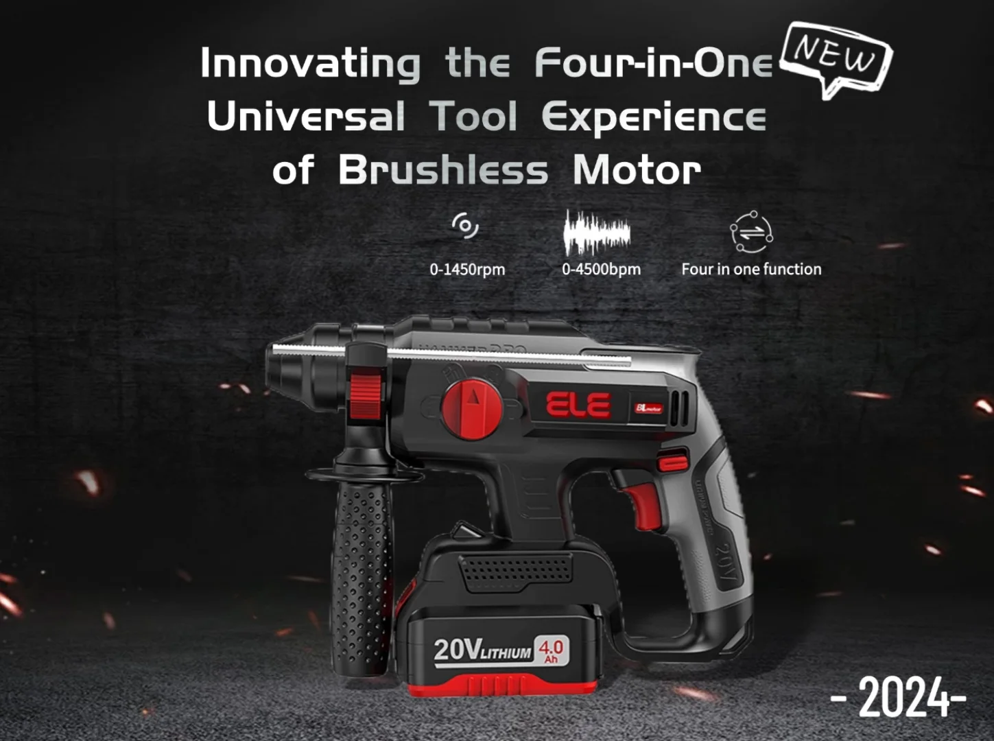 ELE High Efficiency 20V Brushless Rotary Hammer Drill 4500bpm Power Impact Cordless Hammer Drill