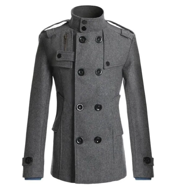 Everland OEM winter stand collar double-breasted new mens woolen coat slim mid - length windbreaker coats