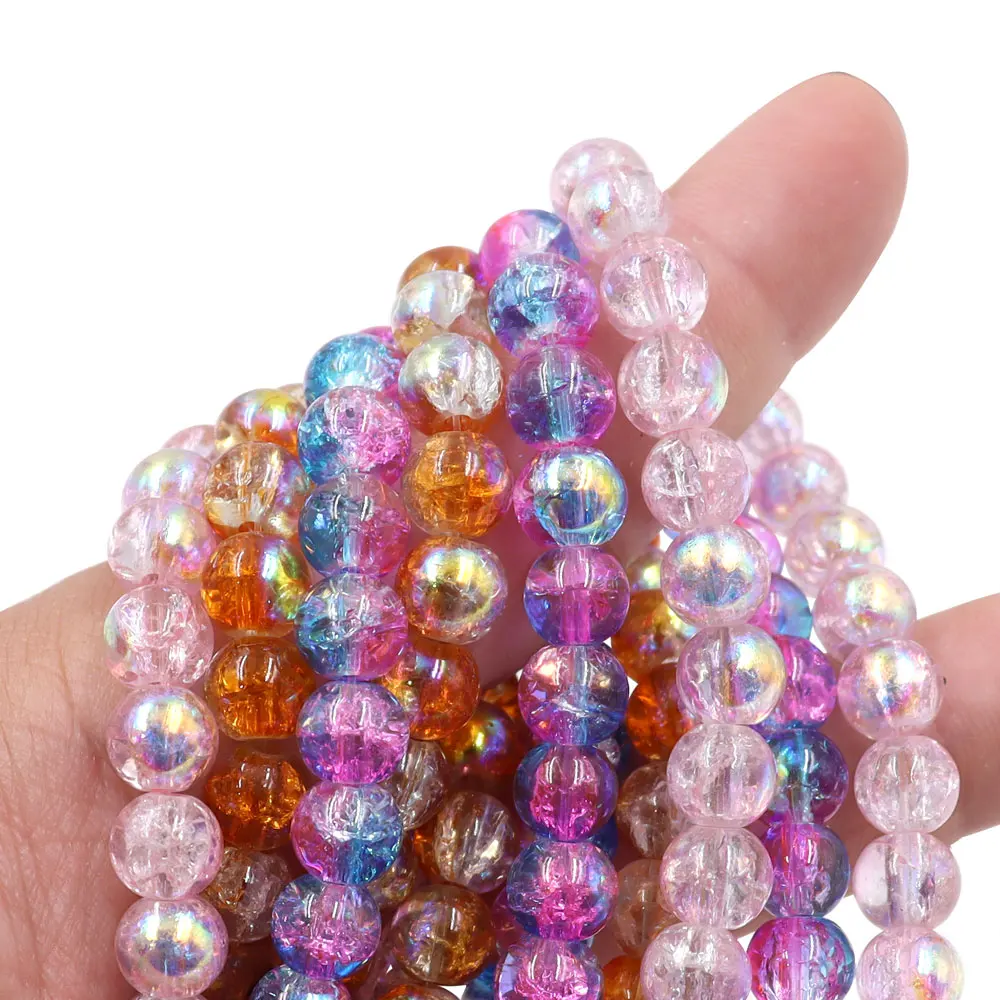 stock for sale 8mm full hole round blue and pink glass beads crackle AB beads for bracelets and necklaces