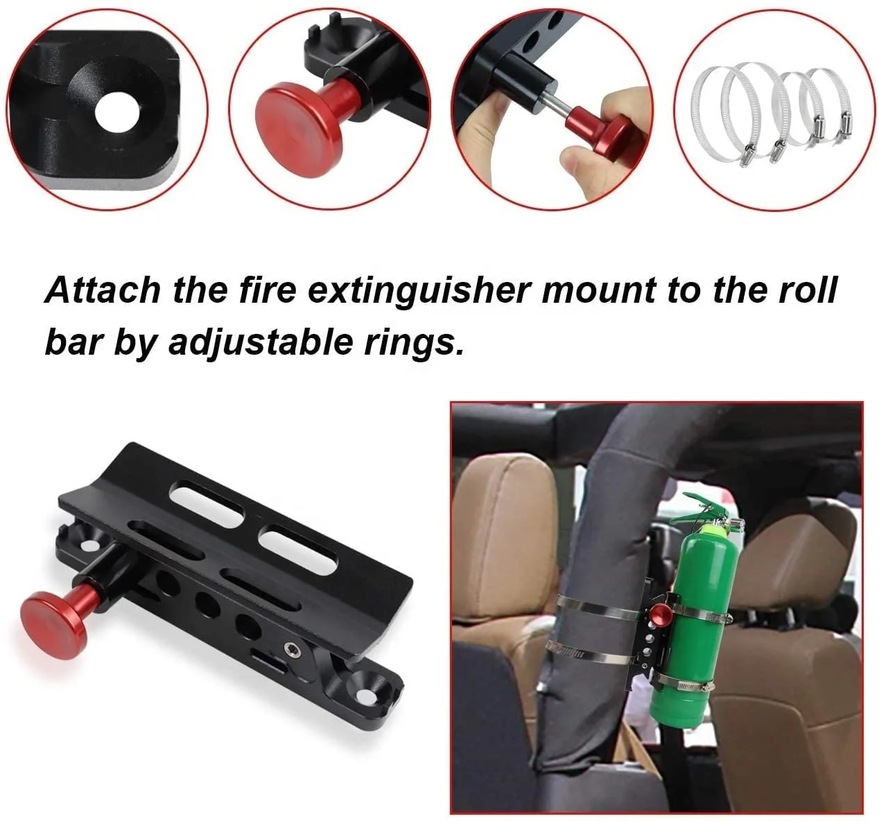 OVOVS Custom Universal Adjustable Car Vehicle Fire Extinguisher Mounting Belt Straps Holder for Jeep UTV Polaris RZR Ranger