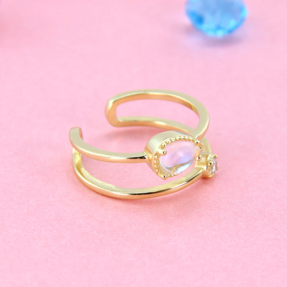 Delicate 14k Solid Gold Plated Jewelry Anillos De Moda 925 Sterling Silver Jewelry Moonstone Ring