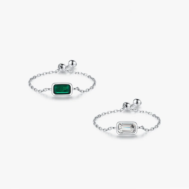 Hot Sale Sparkling Square Cubic Zirconia Ring S925 Silver Green Cz Diamond Ring For Women