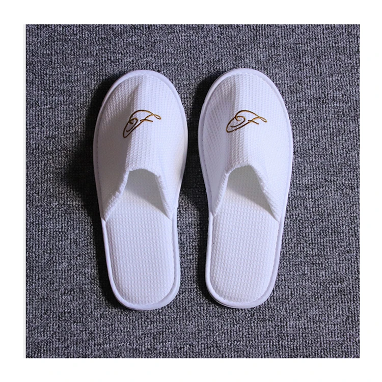 Wholesale promotion white luxury newest style terry waffle Hotel slippers