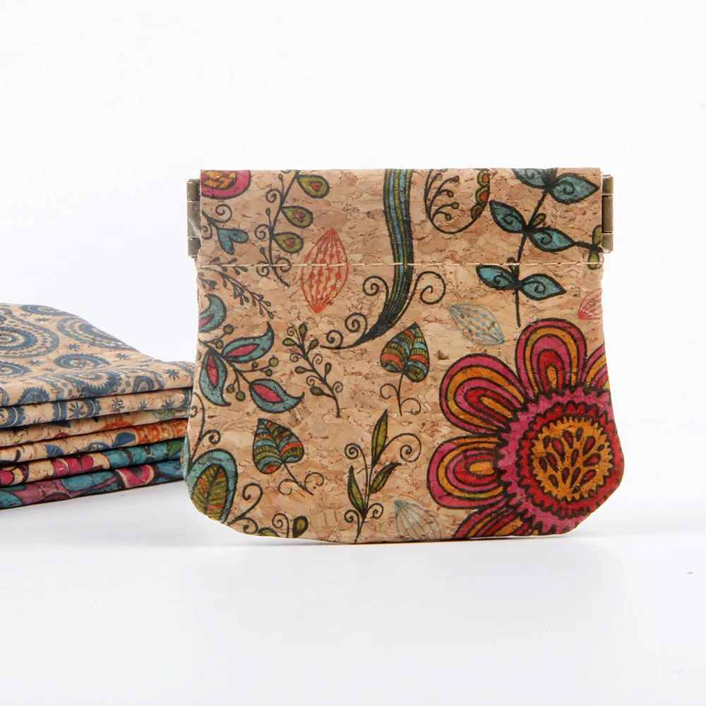 Floral Cork Coin Purses Pocket Pouch Change Purse Mini Wallets Gifts Wood Grain Coin Purse