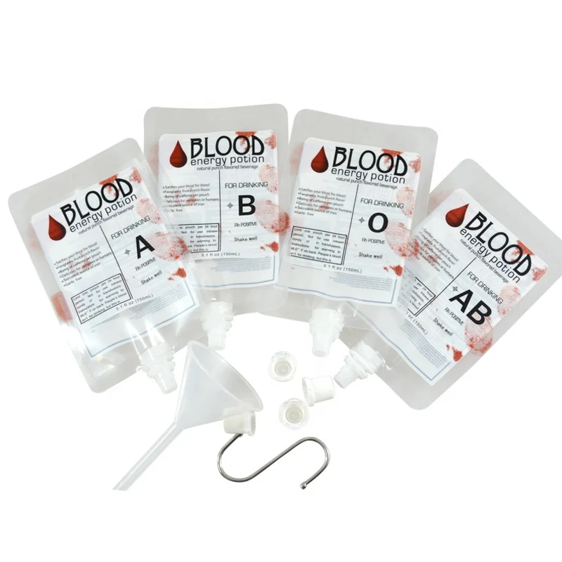 100 pcs Funny Blood Bags Empty Blood Vampire Spout bag,Juice Drinking Spout Pouch,Club,Bar,Cocktail,Halloween Party Usage