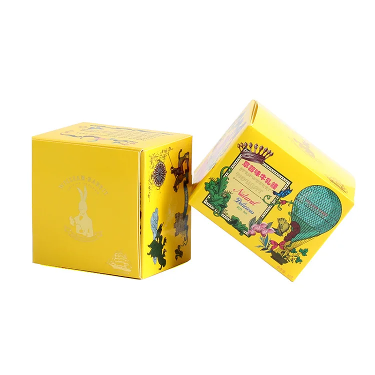 Custom logo 4 colors offset printing white cardboard paper small cute candies box with automatic self lock bottom