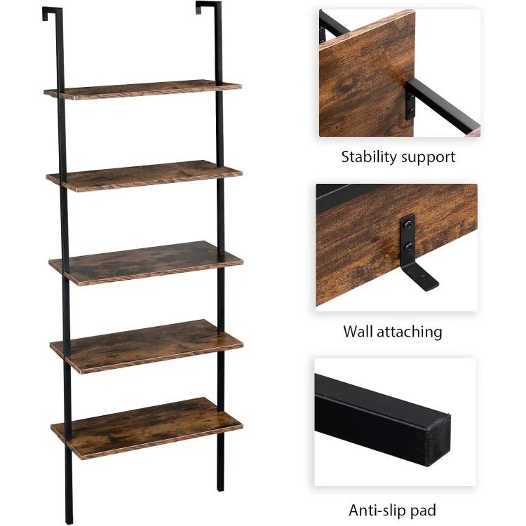 Modern bookcase wall mounted Furniture Living Room Ladder Shelf 5 Tier Wall Mounted Book Rack Nordic Bookshelf Shelves Bookcase