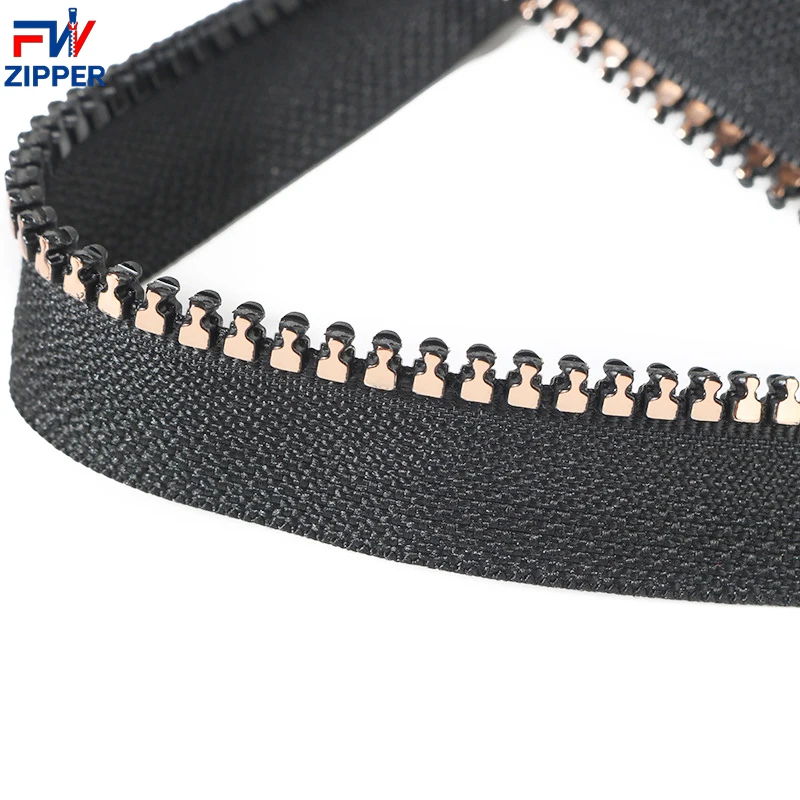 Superior Quality NO 3 5 7 8 10 Paste Gold Teeth Metal Resin Zipper By the Yard for Bags Handbags