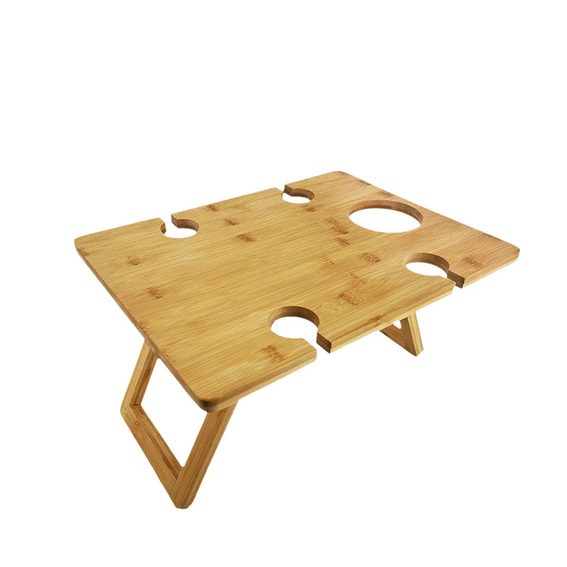 Wholesale Custom Square Wooden Portable Folding Outdoor table Wine Beer Champagne Mini Picnic Rack Bamboo picnic table