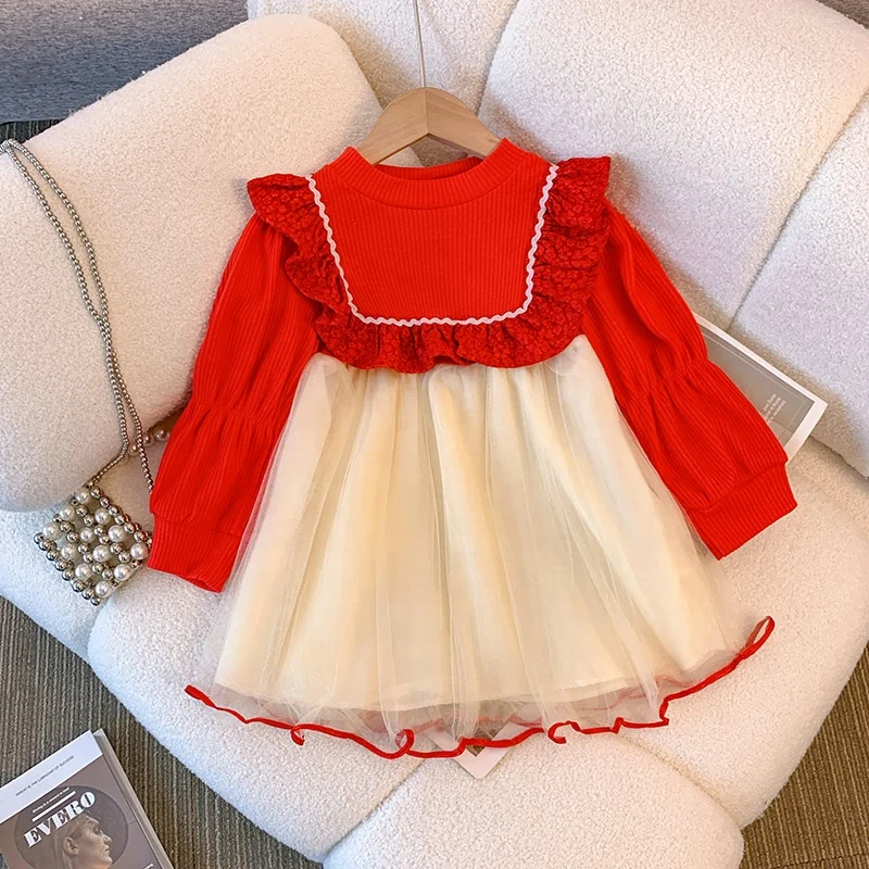 Wholesale Winter Baby Girls Dresses Children Long Sleeve Clothes Boutique Frocks Princess Dress