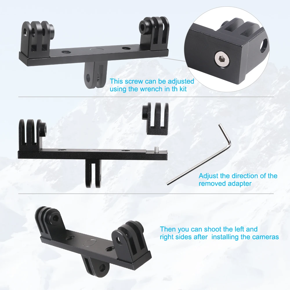 SUREWO Aluminum Double Mount Adapter for GoPro Hero 7 6 5 Black DJI Omso Action - Suitable for Camera Housing Handheld Monopod