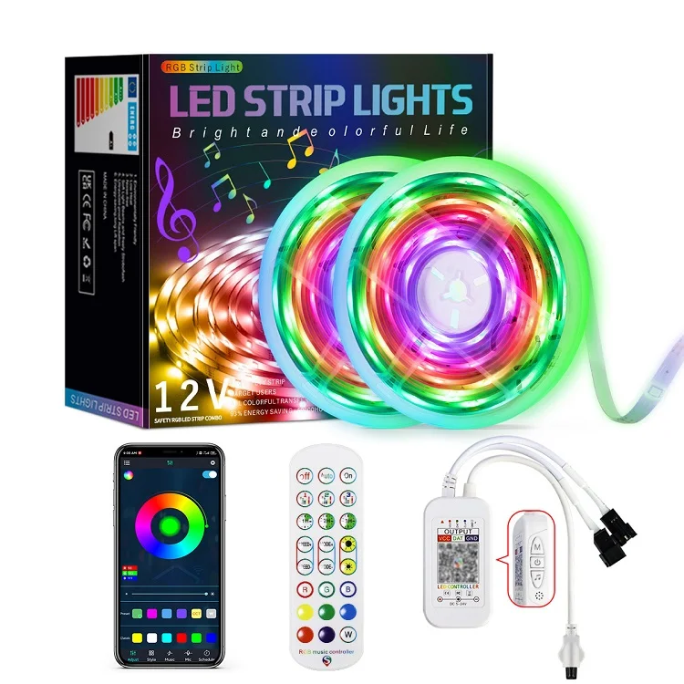 2022 Indoor Decoration Set 12v 5050 Waterproof Blue Tooth Remote Control Music Smart Symphony Led Rgb Strip Light For Home