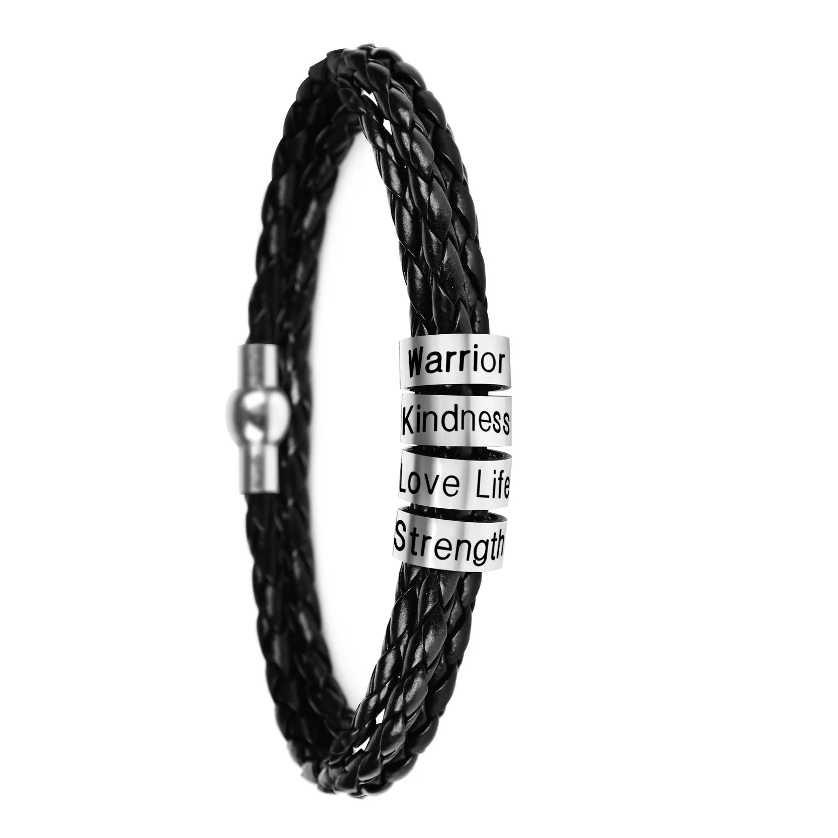 Personalized Mens Braided Leather Bracelet Custom Beads Name Charm Bracelet for Men with Family Names