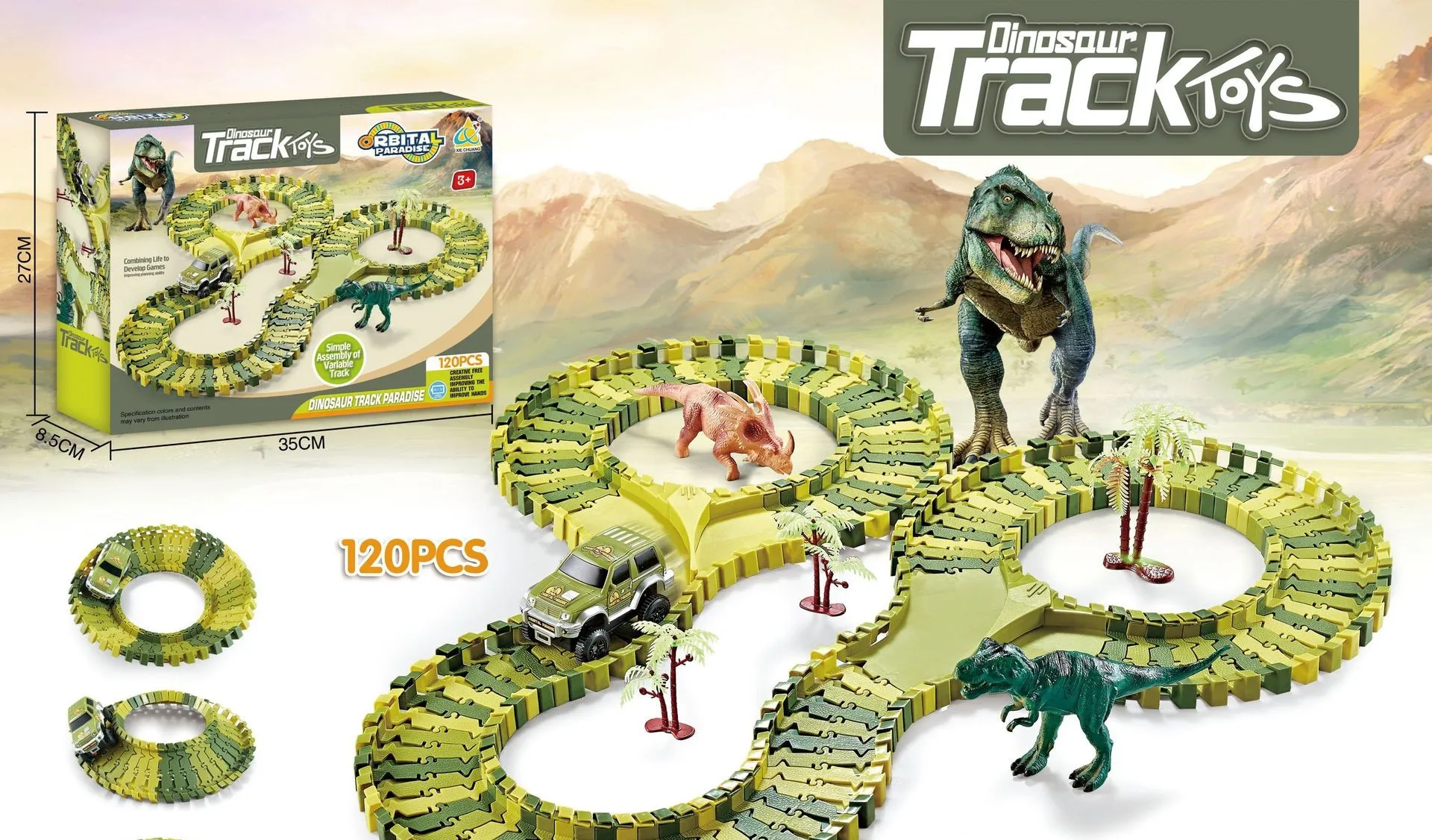 Construction Toys Electric Dinosaur Car Train Dino World Slot Toys Play Set Dinosaur Racer Track Toys For Boys Kids