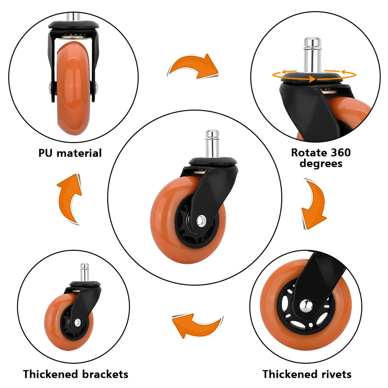 Universal PU Office Chair Furniture Caster 3 Inch Swivel Wheels Office Chair Caster Wheels for Office New Type of Bracket