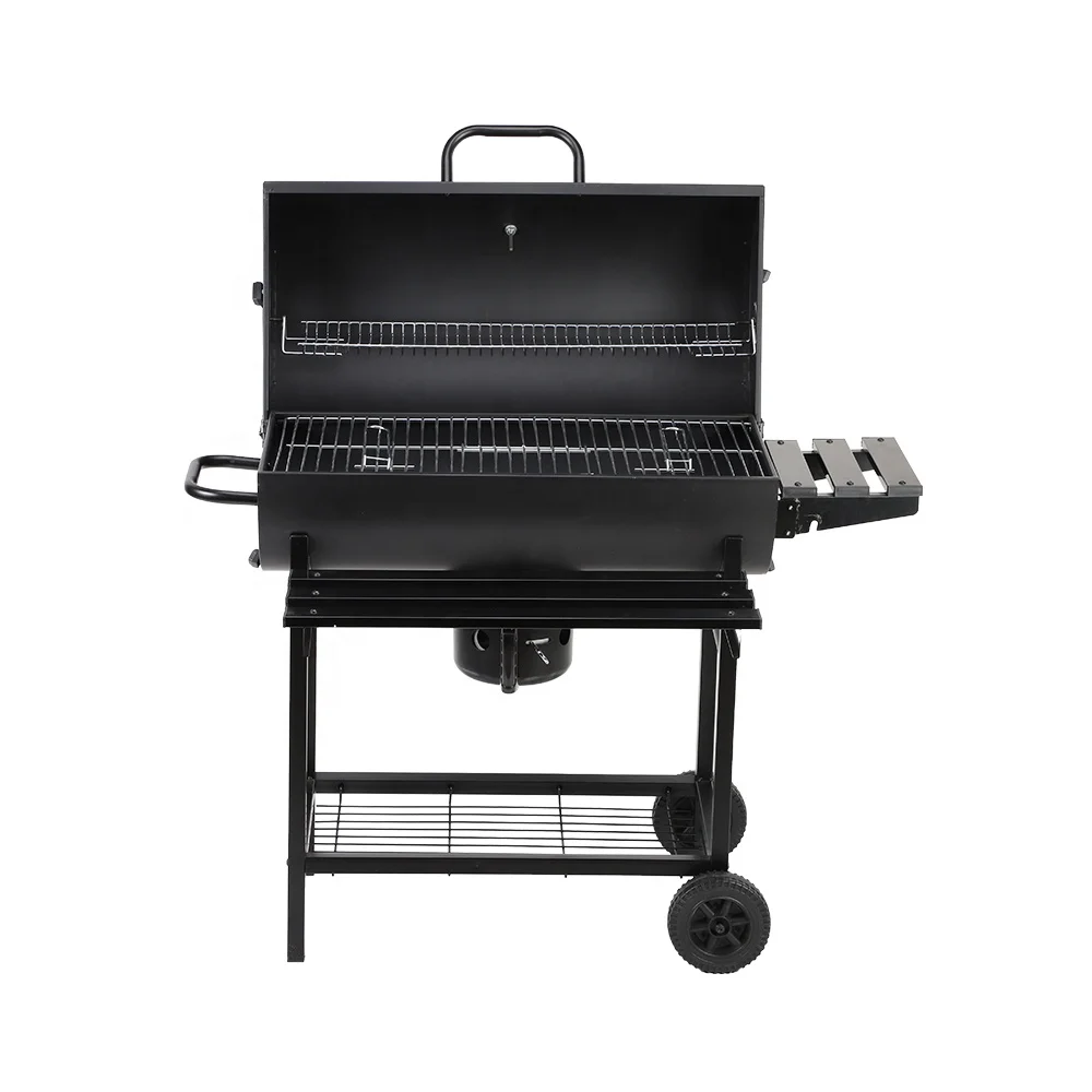Outdoor Barbecue Trolley Smoker Big Oil Drum Barrel Bbq Charcoal Grill manufacture With Folding Side and Front Table