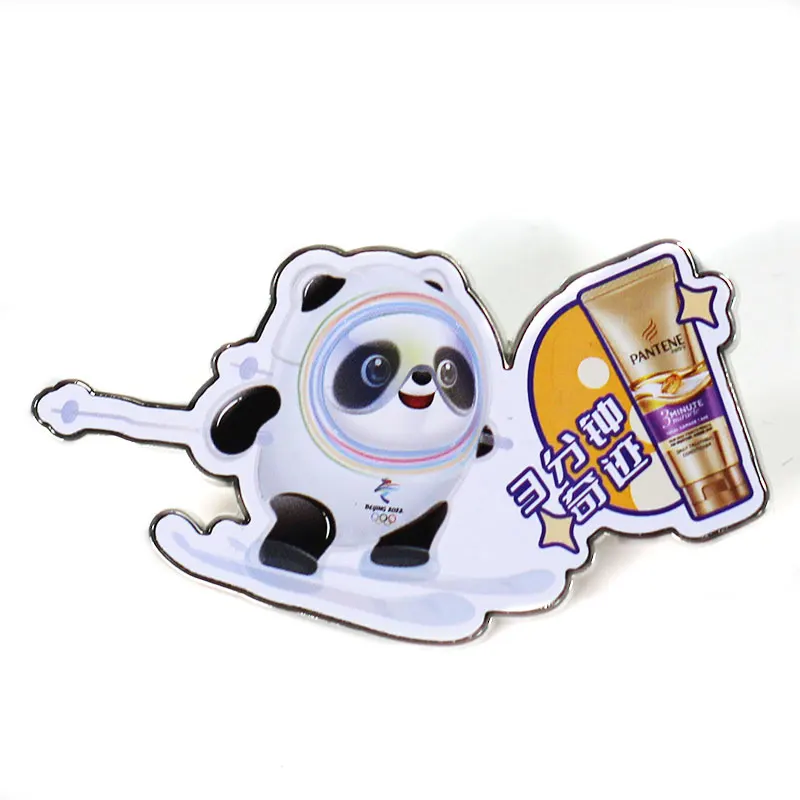 Custom Metal Pin Badge Cute Panda Sports Theme Silk Screen Printing Souvenir Panda Badge Pin
