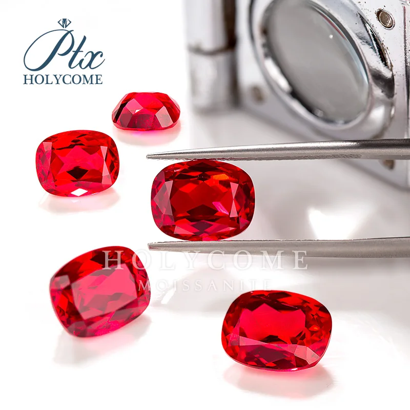 Holycome 6x8MM Wholesale Lab Grown Red Gemstone Fancy Shape Cushion Cut Rough Necklace And Ring Small Size Ruby