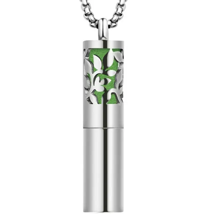 Hollow Design Stainless Steel Essential Oil Diffuser Locket Perfume Bottle Pendant Necklace