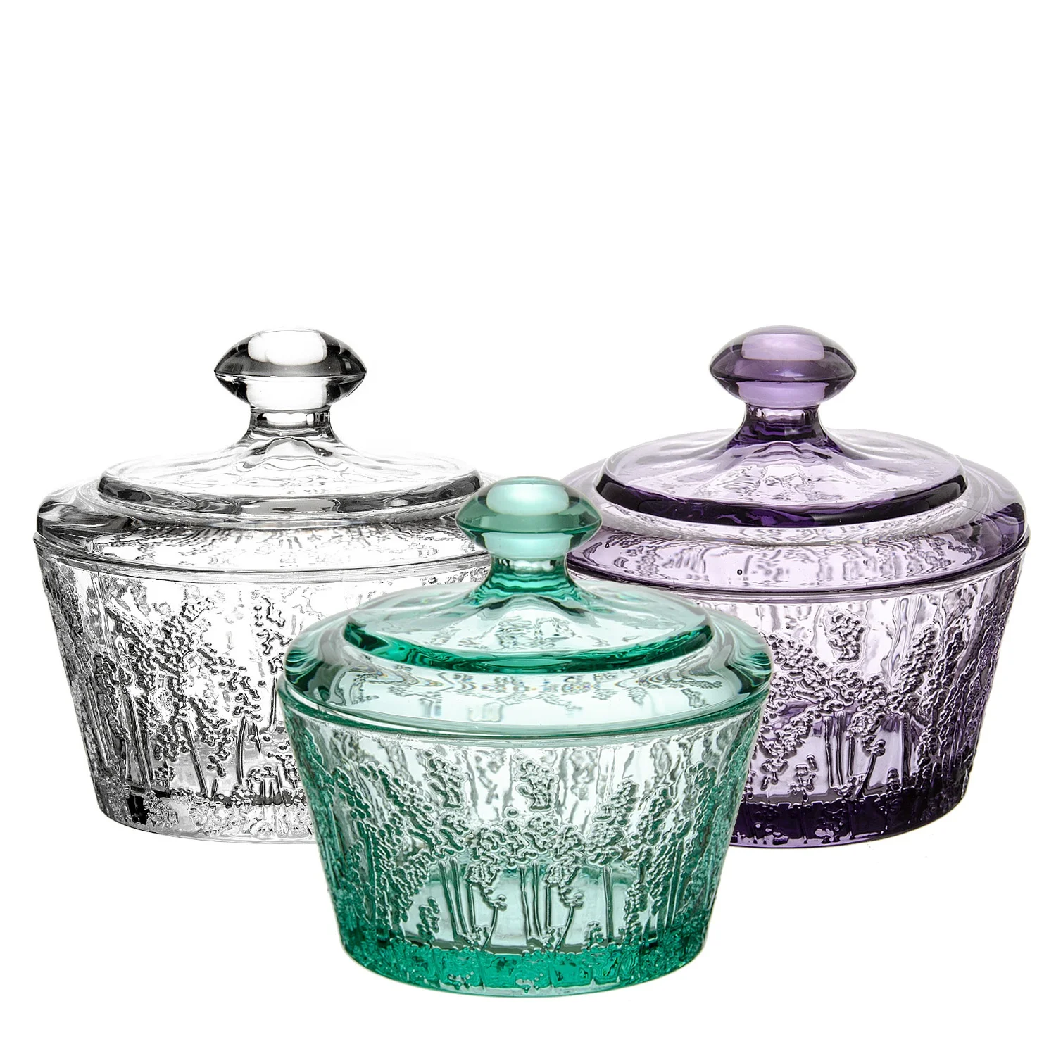 Cheap Price Colored Embossed Pattern Glass Candy Jar Sugar Bowl Candy Bowl With Cover