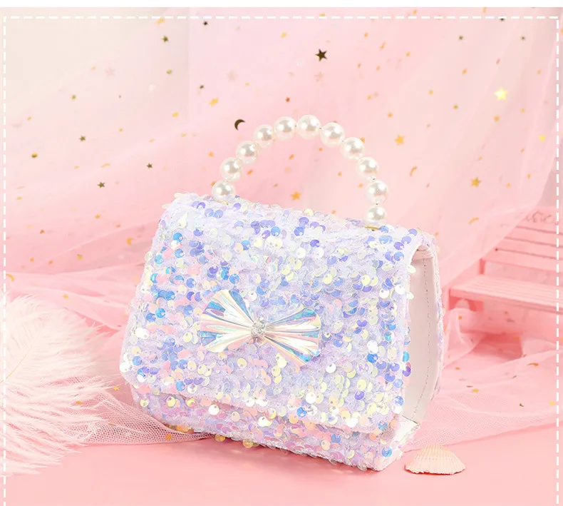 BHY713 cute girls princess 2020 kids purse mini purses and handbags jelly small hand bag sequin bling pearl sling bags