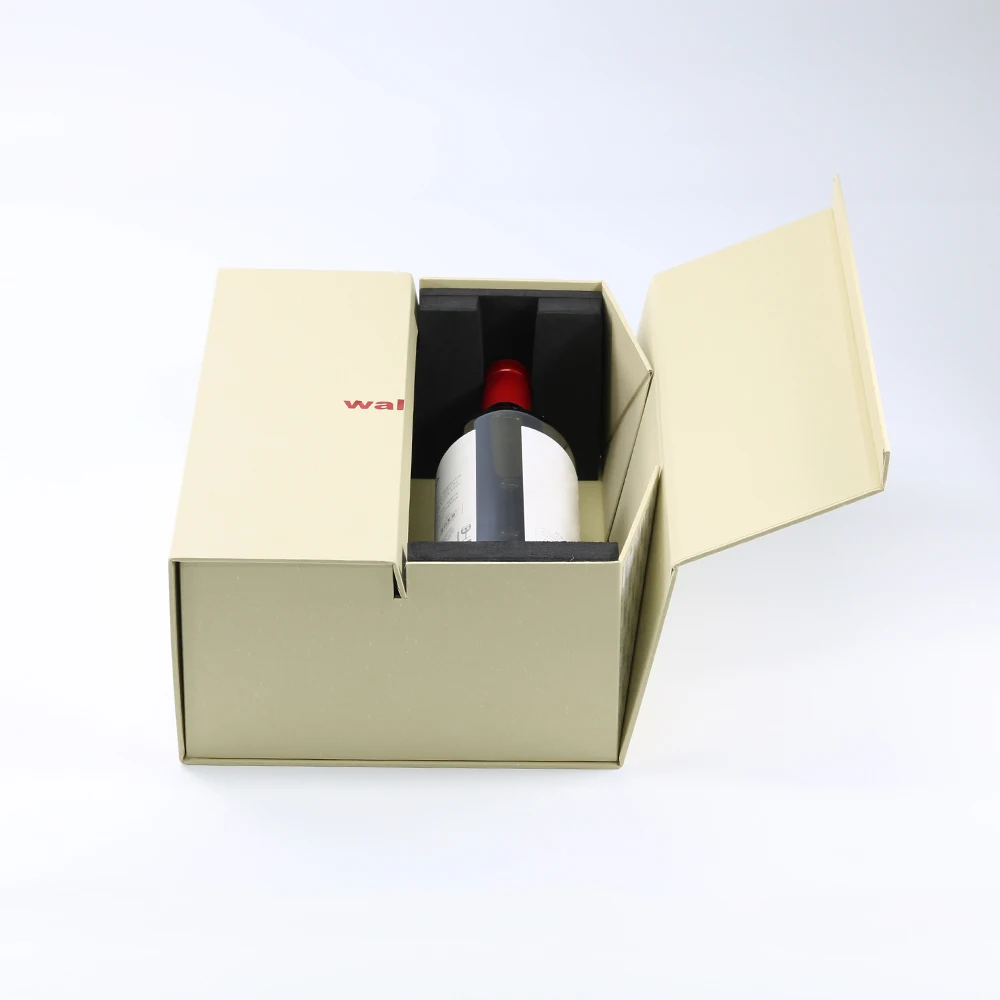 Customized Collapsible Magnetic Rigid Gift Paper Box For Two Wine Or Whisky Bottles Packaging