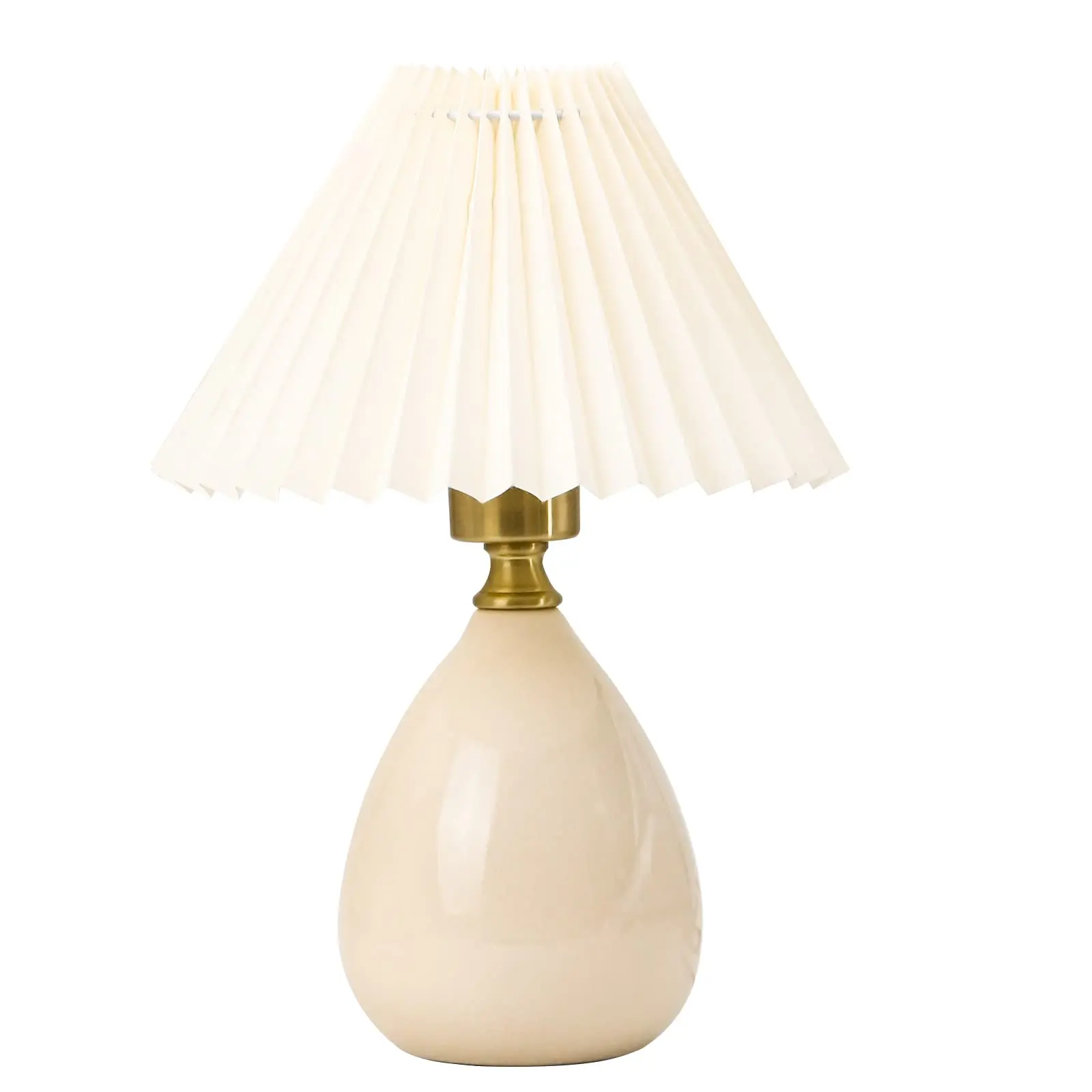 Hot Sell Modern Simple Vase-Shaped Ceramic Base Table Lamp With Pleated Beige Fabric Lamp Shade For Bedroom