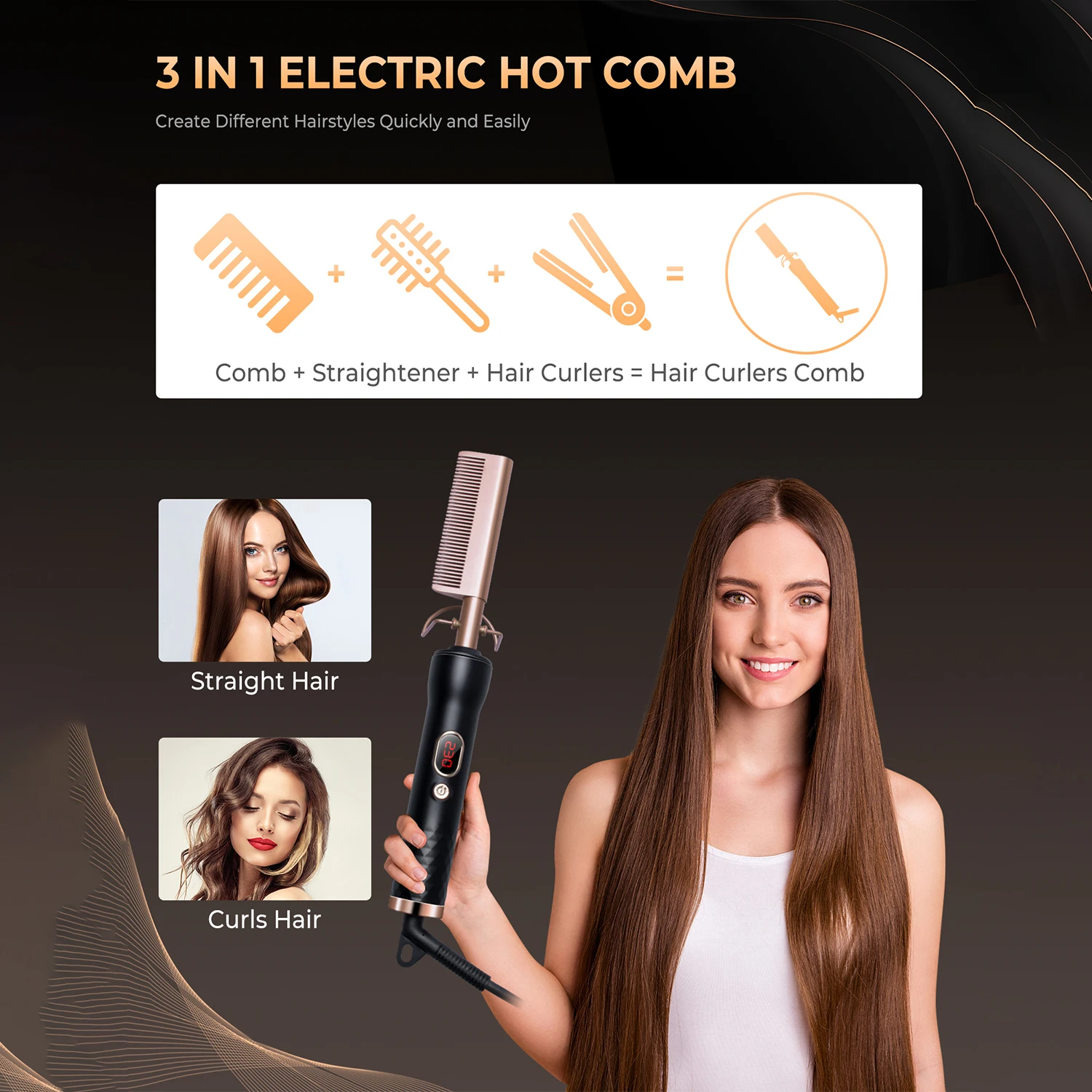 High Temperature Electric Hot Copper Hair Curling Comb Hair Straightening Brush Comb Heat Pressing Hot Comb